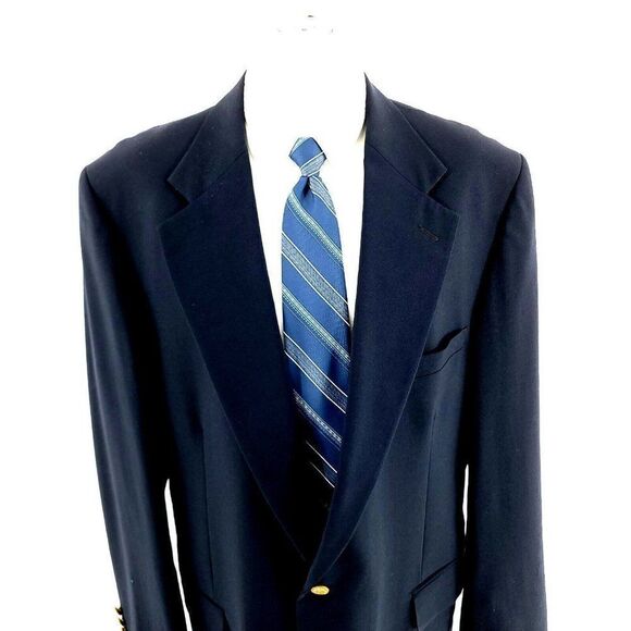 Tailors Row‎ Deansgate Worsted Wool 2 Gold Button Blazer 44L Blue Tagged 48L See - Picture 1 of 14